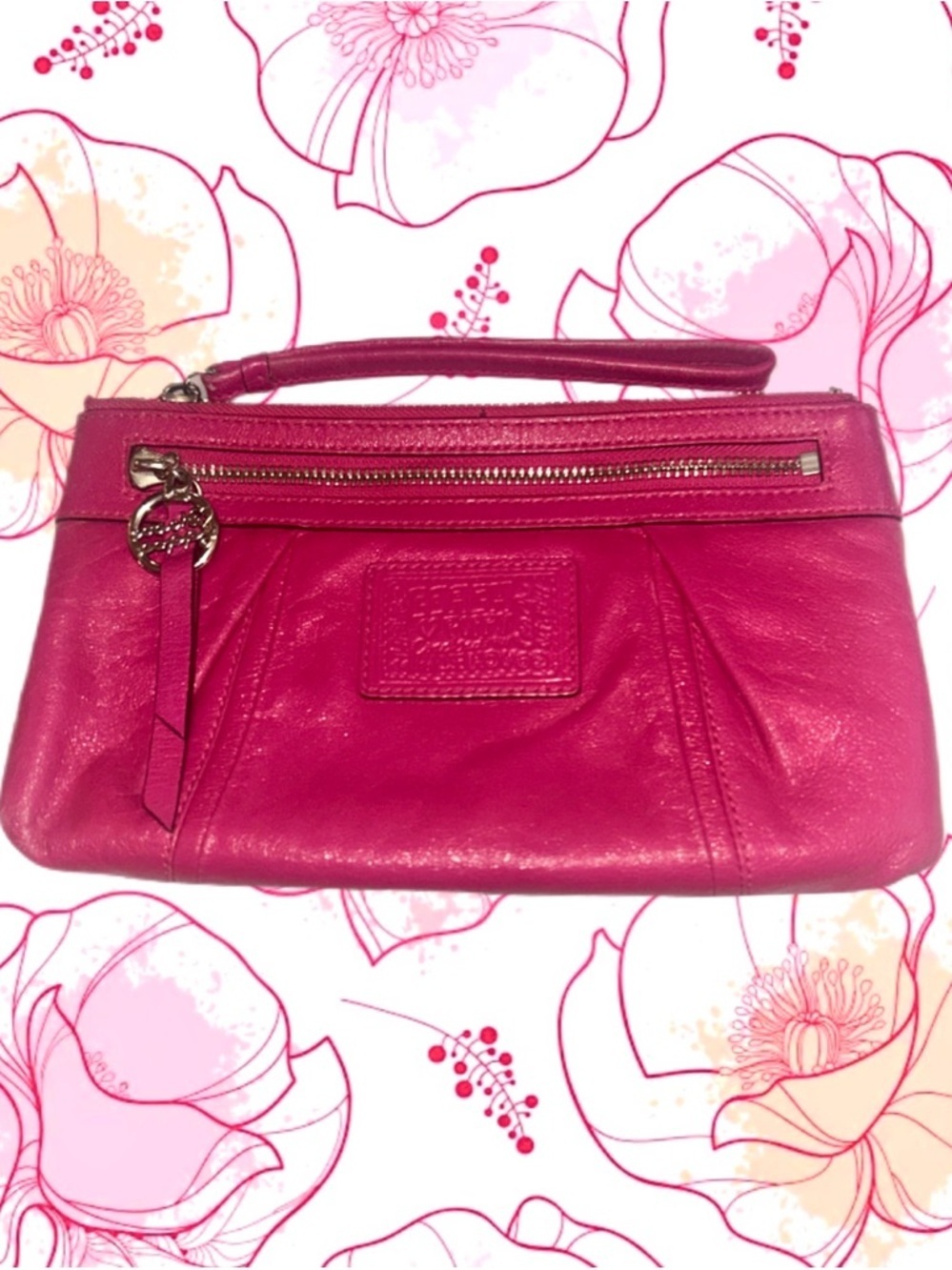 Coach Poppy hot Pink Leather Wristlet Clutch Vintage fuchsia mini bag